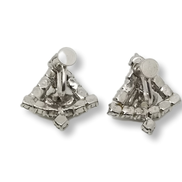 SPARKLING 1940s SILVERTONE & DIAMANTE ART DECO STYLE SCREW BACK EARRINGS - Picture 6 of 7